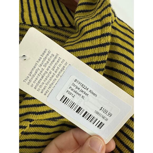 Kleen Womens Black and Yellow Striped Button Down Collared Sweater Jacket XL NWT - Picture 3 of 9